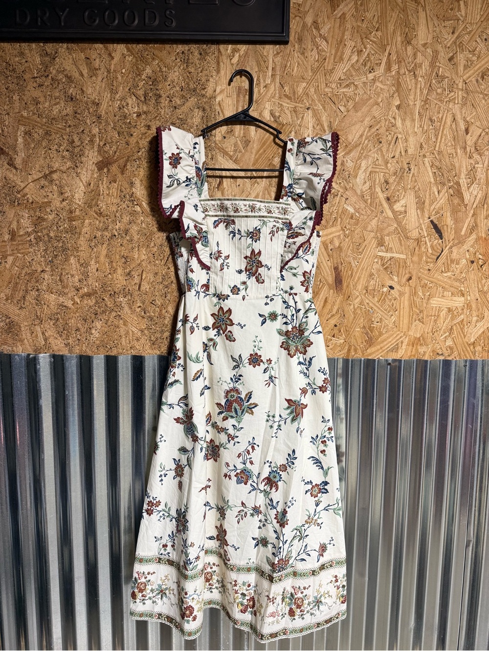 Tuckernuck White Floral Midi Dress with Burgundy Trim
